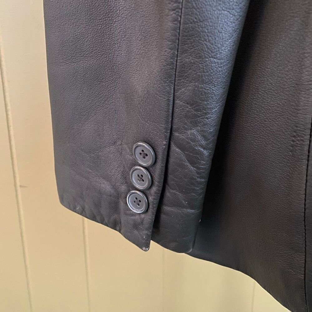 Preston & York women M 3 button grey leather jacket w/orange satin lining - Picture 6 of 12